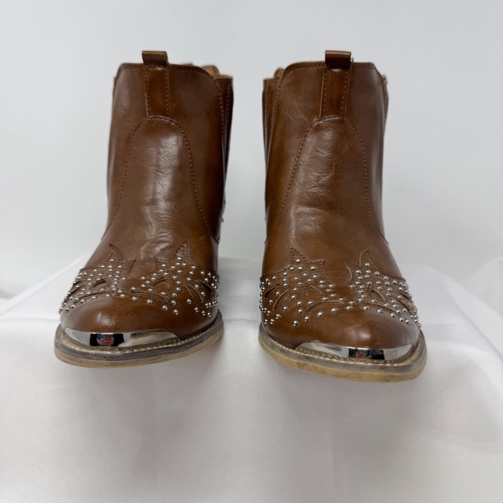 Yoki Brown Studded Western Ankle Boots - Picture 6 of 14